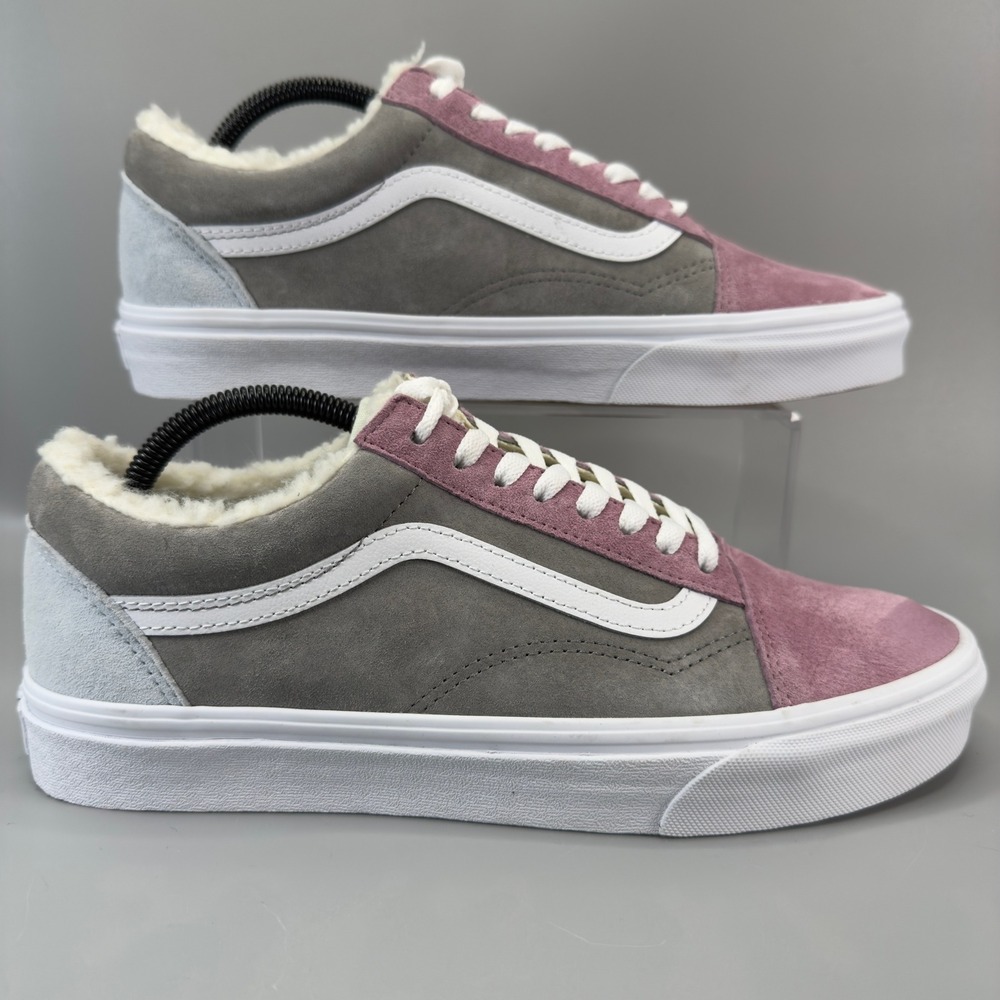 Vans Old Skool Mens 9.5 9 1/2 Pink‎ Gray Blue Shoes Sherpa Suede Water Repellent